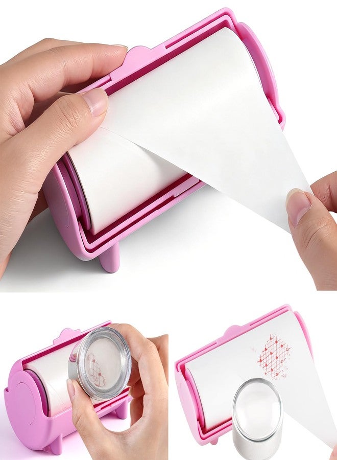 Furtherpretty Nail Stamper Sticky Cleaner Roll with Case, Adhesive Paper Stickers for Stamping Gel Polish Removal, Lint Roll Cleaning Sheets, Nail Stamper Accessories Manicure Salon Supplies (Pink) - Image 1